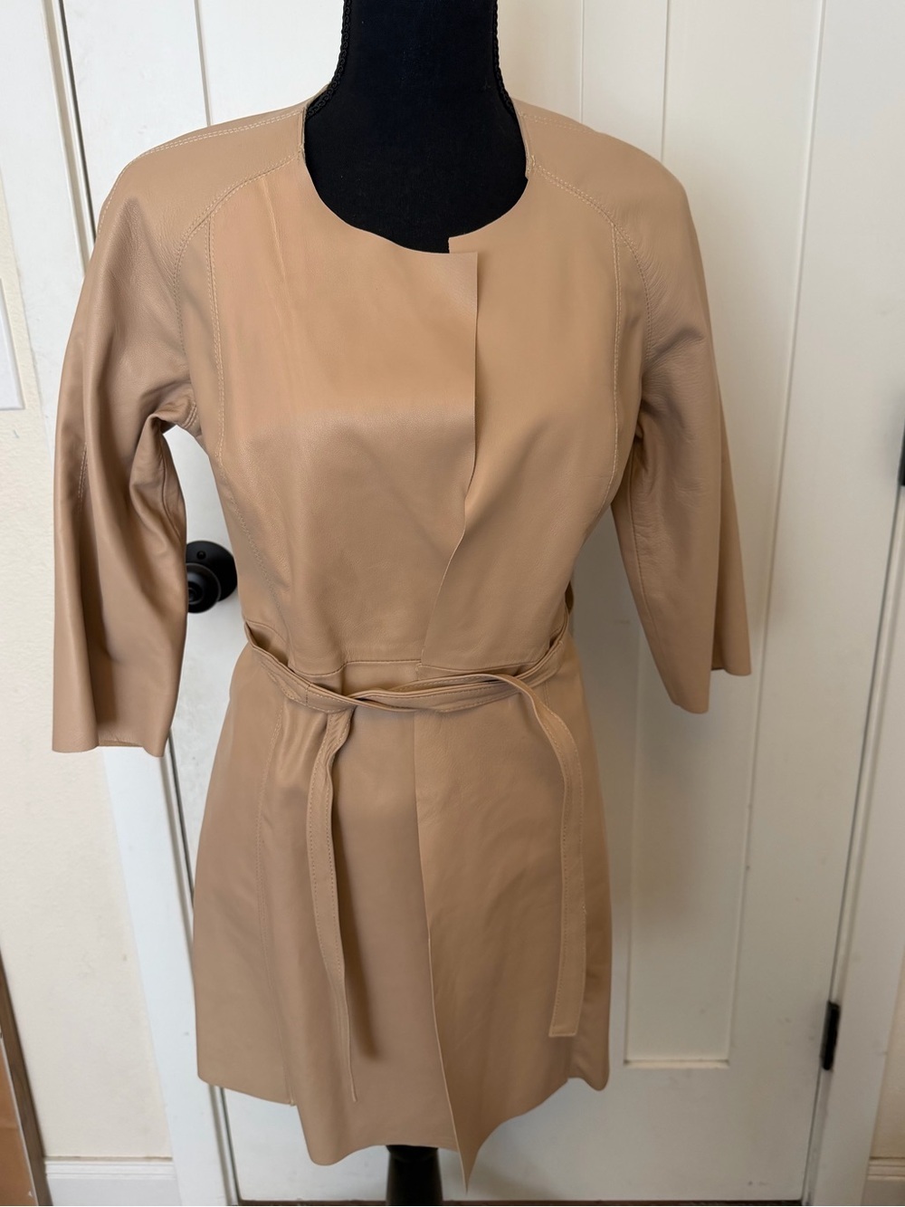 Vera Pelle 100% Italian Leather Wrap Front Jacket Beige Made in Italy